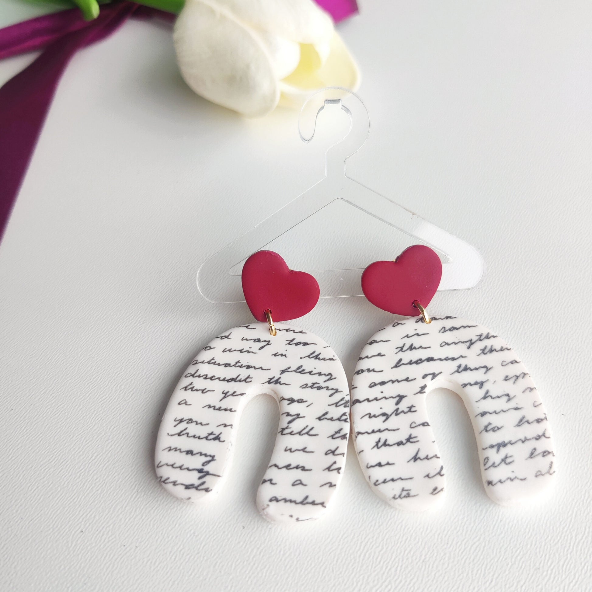 Heart Earrings | Valentine's Day Earrings | Polymer Clay Earrings | Dangle Earrings | Floral Earrings | Pink | Handmade Jewellery | Gift