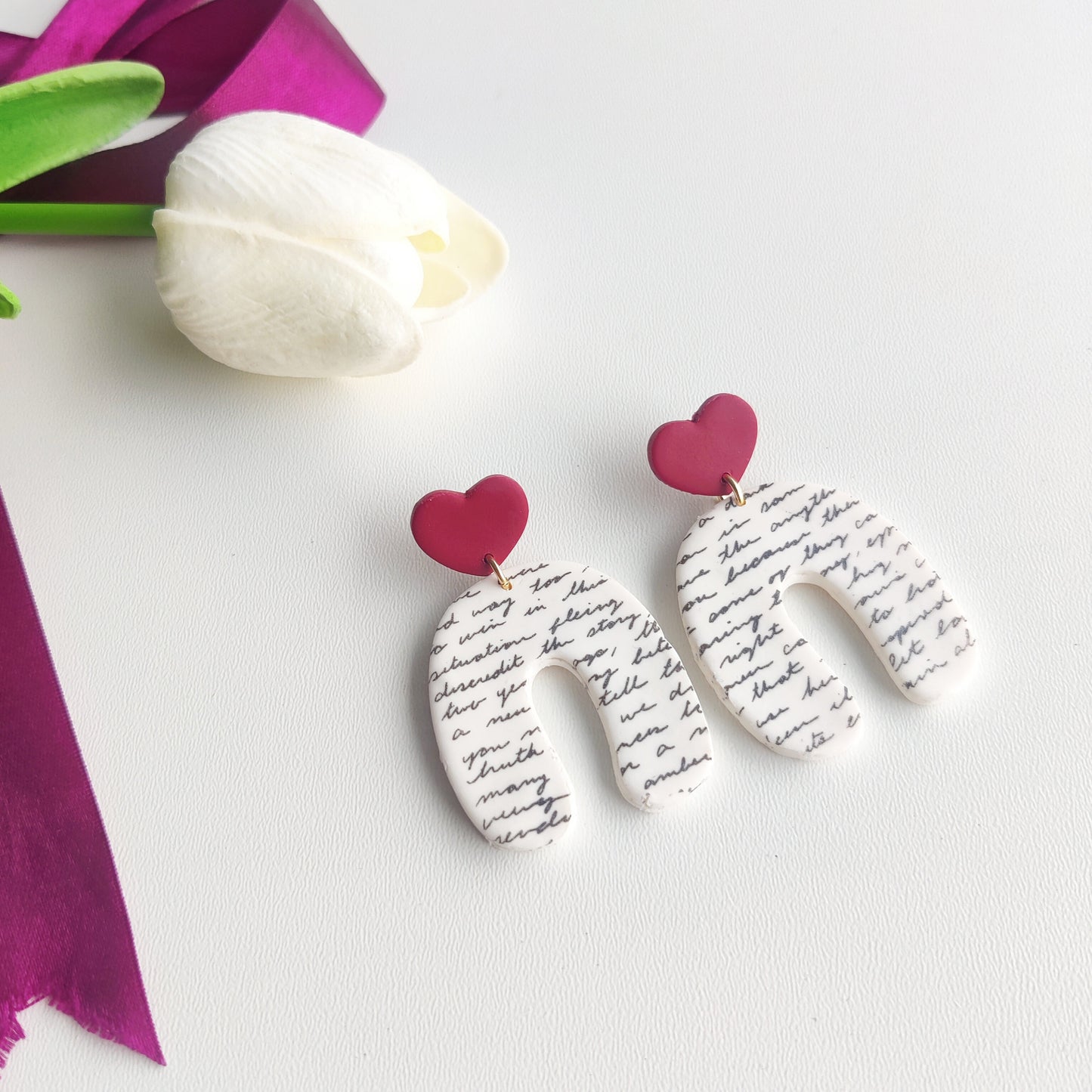 Heart Earrings | Valentine's Day Earrings | Polymer Clay Earrings | Dangle Earrings | Floral Earrings | Pink | Handmade Jewellery | Gift