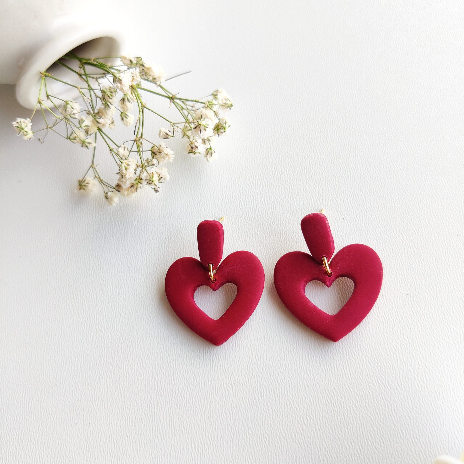 Retro Heart Earrings | Valentine's Day Earrings | Polymer Clay Earrings | Clay Earrings | Floral Earrings | Pink | Handmade Jewellery | Gift