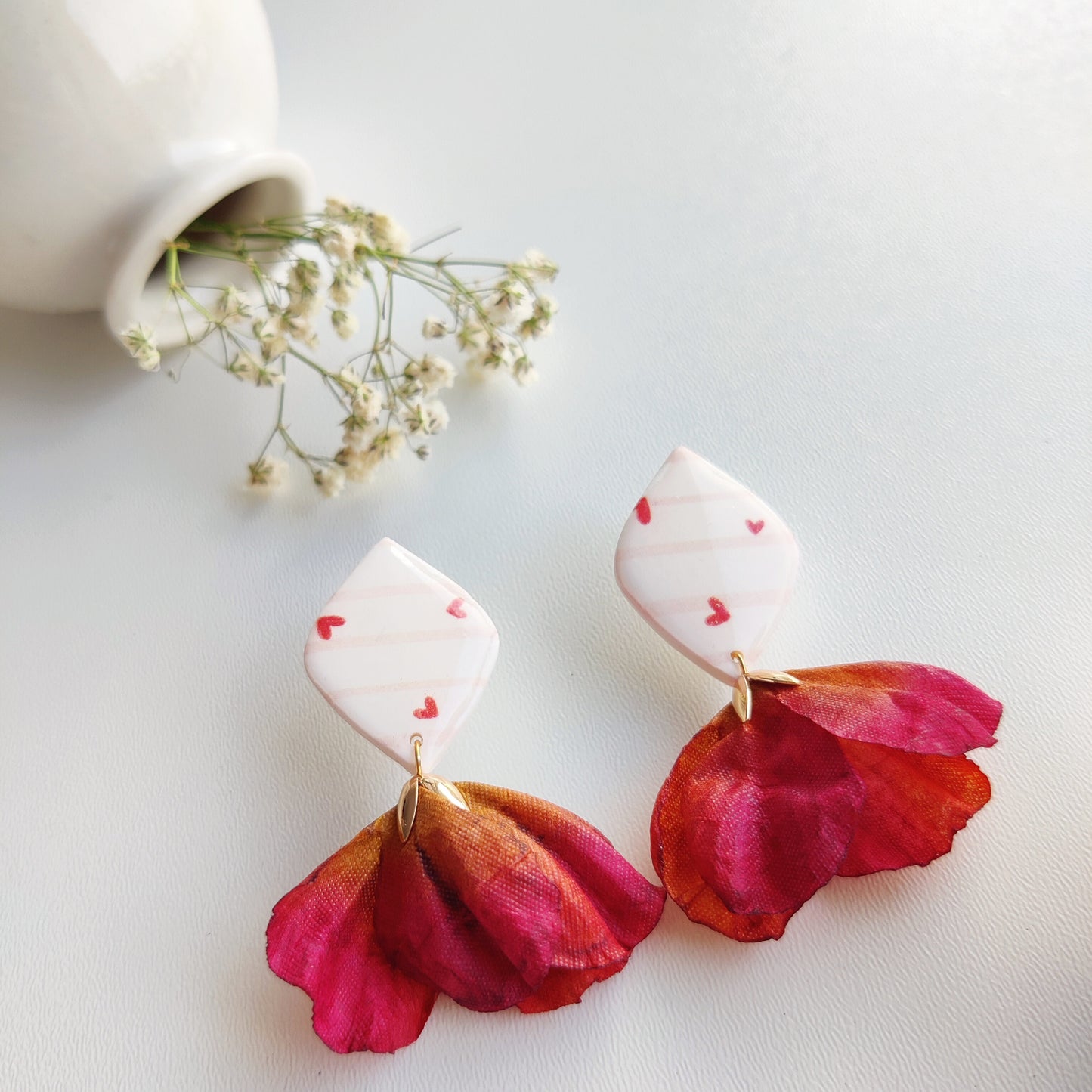 Vintage Heart Earrings | Valentine's Day Earrings | Polymer Clay Earrings | Clay Earrings | Floral Earrings | Handmade Jewellery | Gift