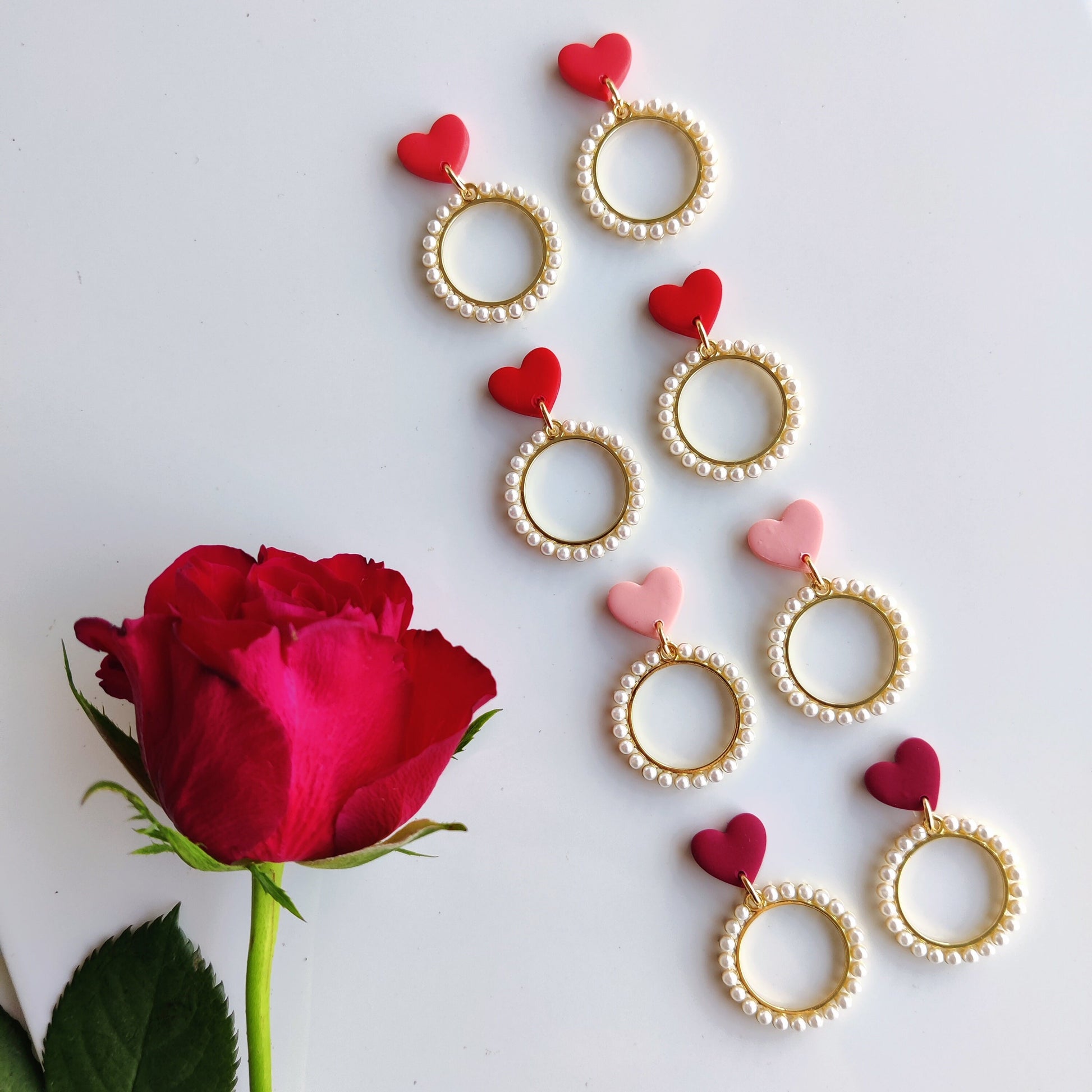 Vintage Pearl Earrings | Valentine's Day Earrings | Polymer Clay Earrings | Clay Earrings | Floral Earrings | Pink | Handmade Jewellery