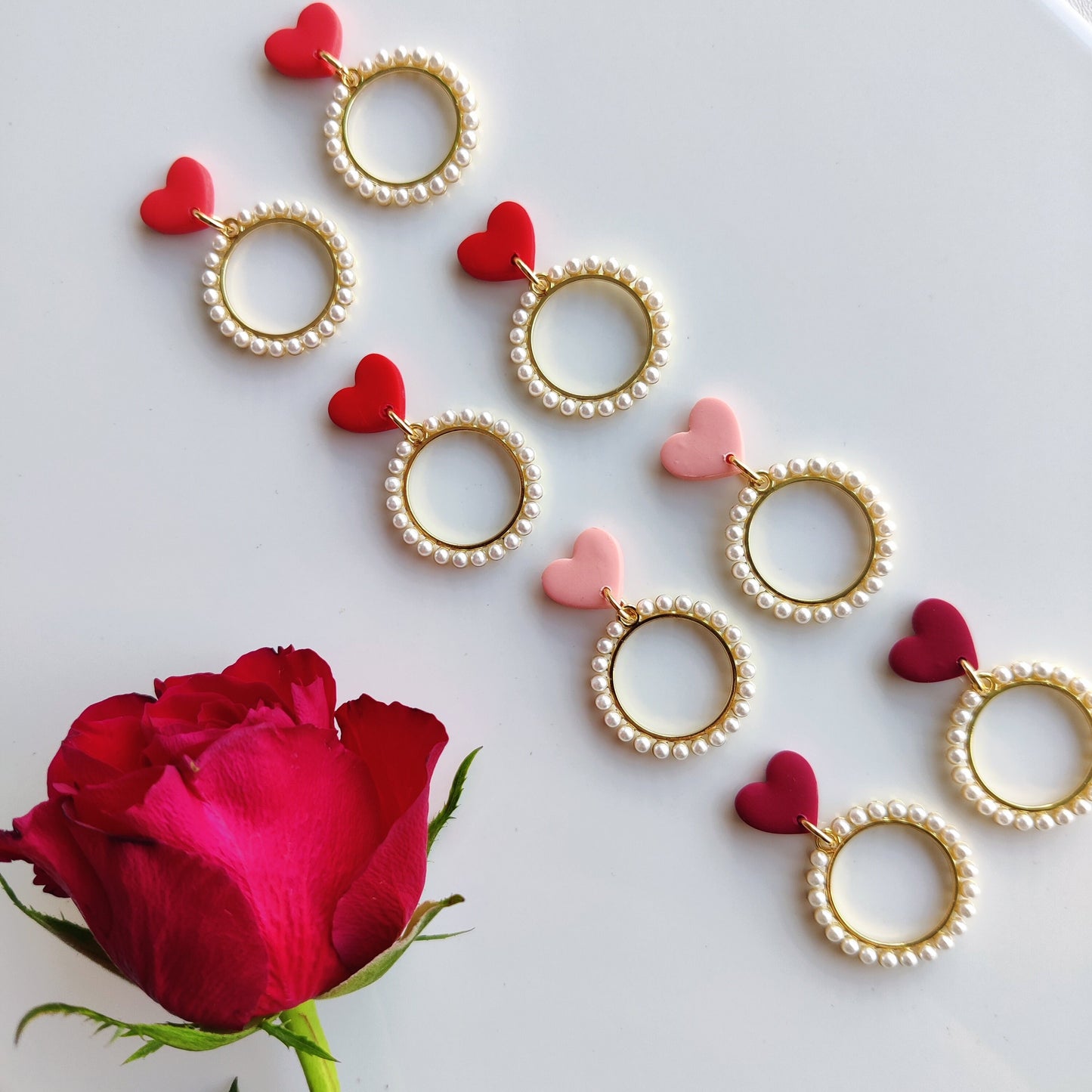 Vintage Pearl Earrings | Valentine's Day Earrings | Polymer Clay Earrings | Clay Earrings | Floral Earrings | Pink | Handmade Jewellery