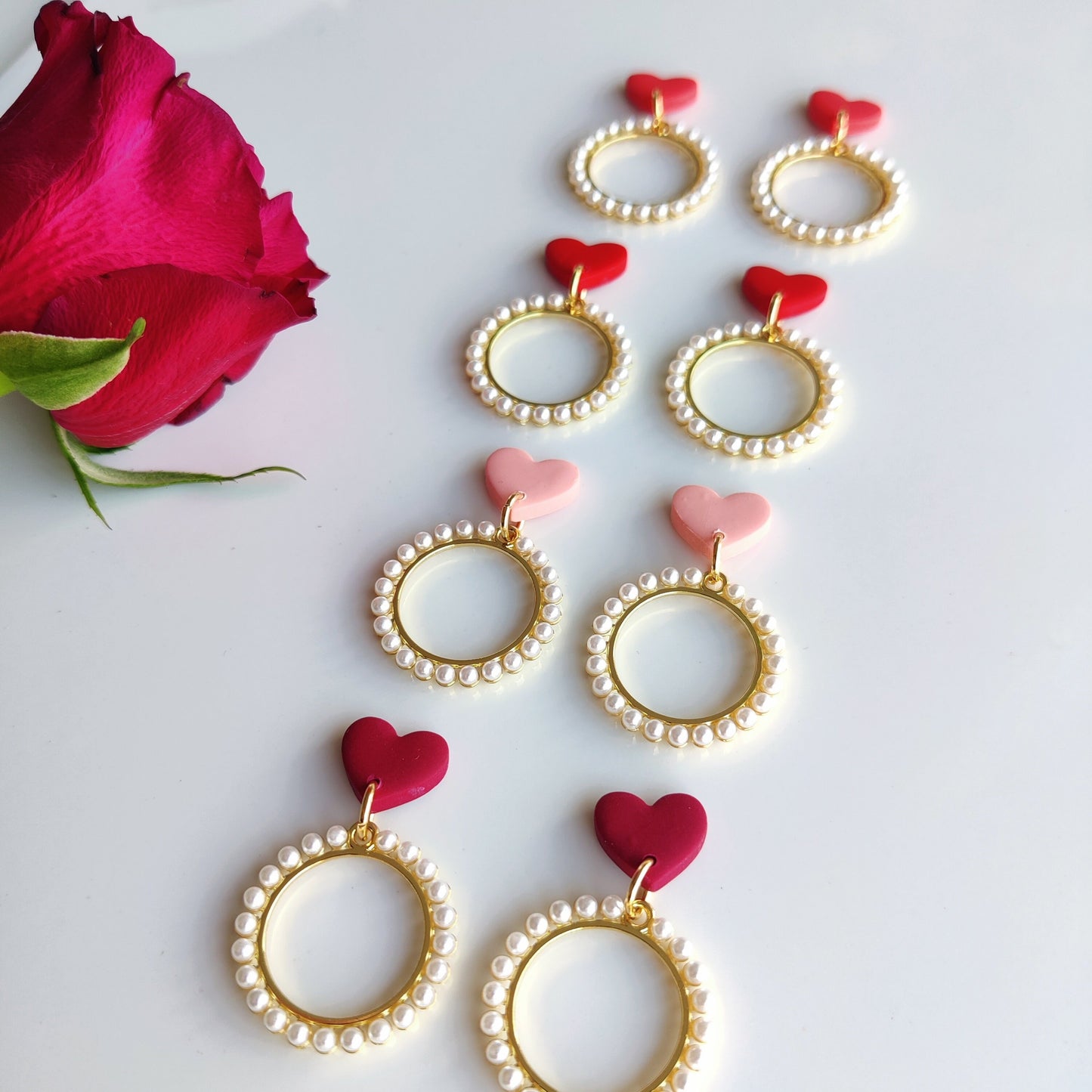 Vintage Pearl Earrings | Valentine's Day Earrings | Polymer Clay Earrings | Clay Earrings | Floral Earrings | Pink | Handmade Jewellery