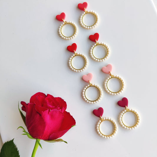Vintage Pearl Earrings | Valentine's Day Earrings | Polymer Clay Earrings | Clay Earrings | Floral Earrings | Pink | Handmade Jewellery