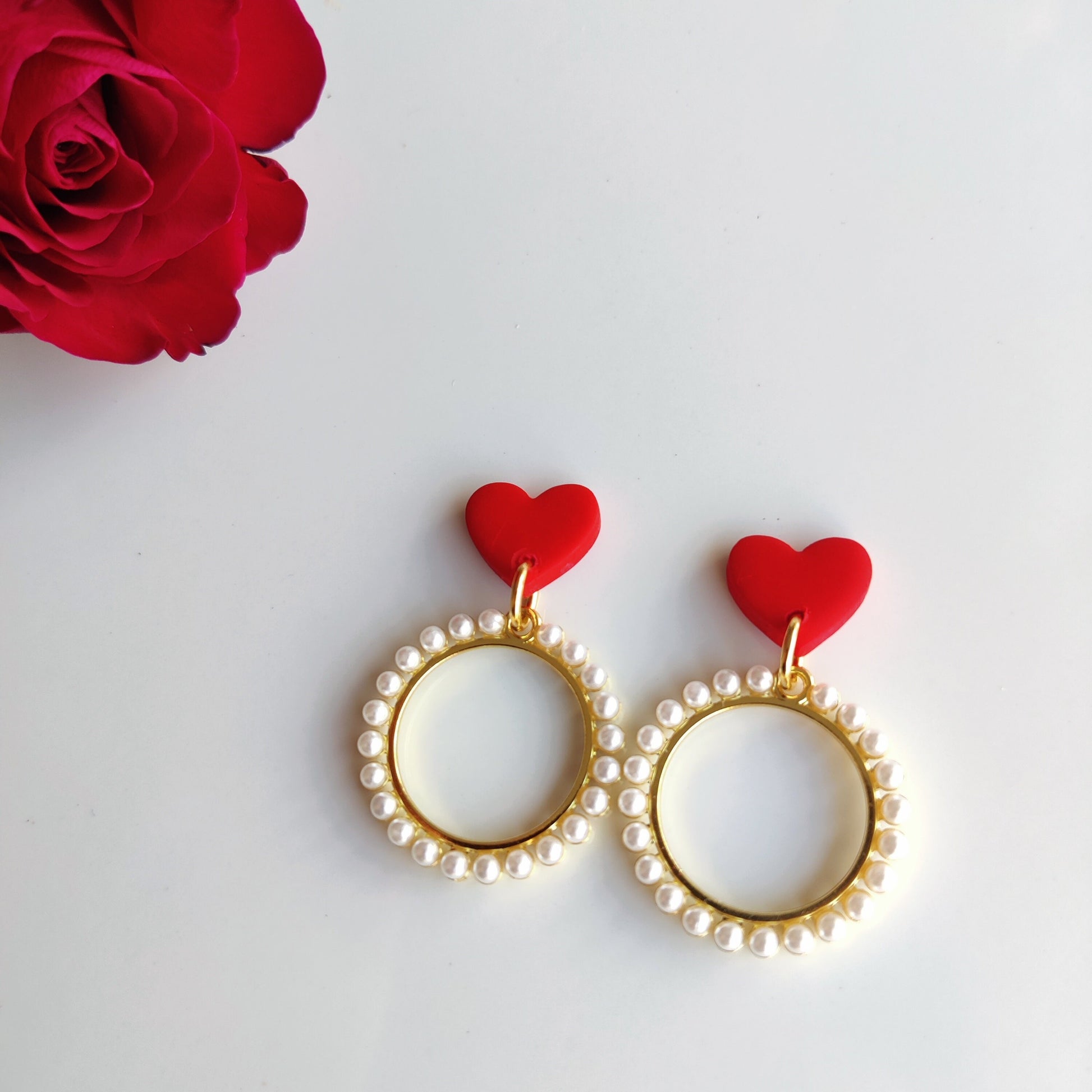 Vintage Pearl Earrings | Valentine's Day Earrings | Polymer Clay Earrings | Clay Earrings | Floral Earrings | Pink | Handmade Jewellery