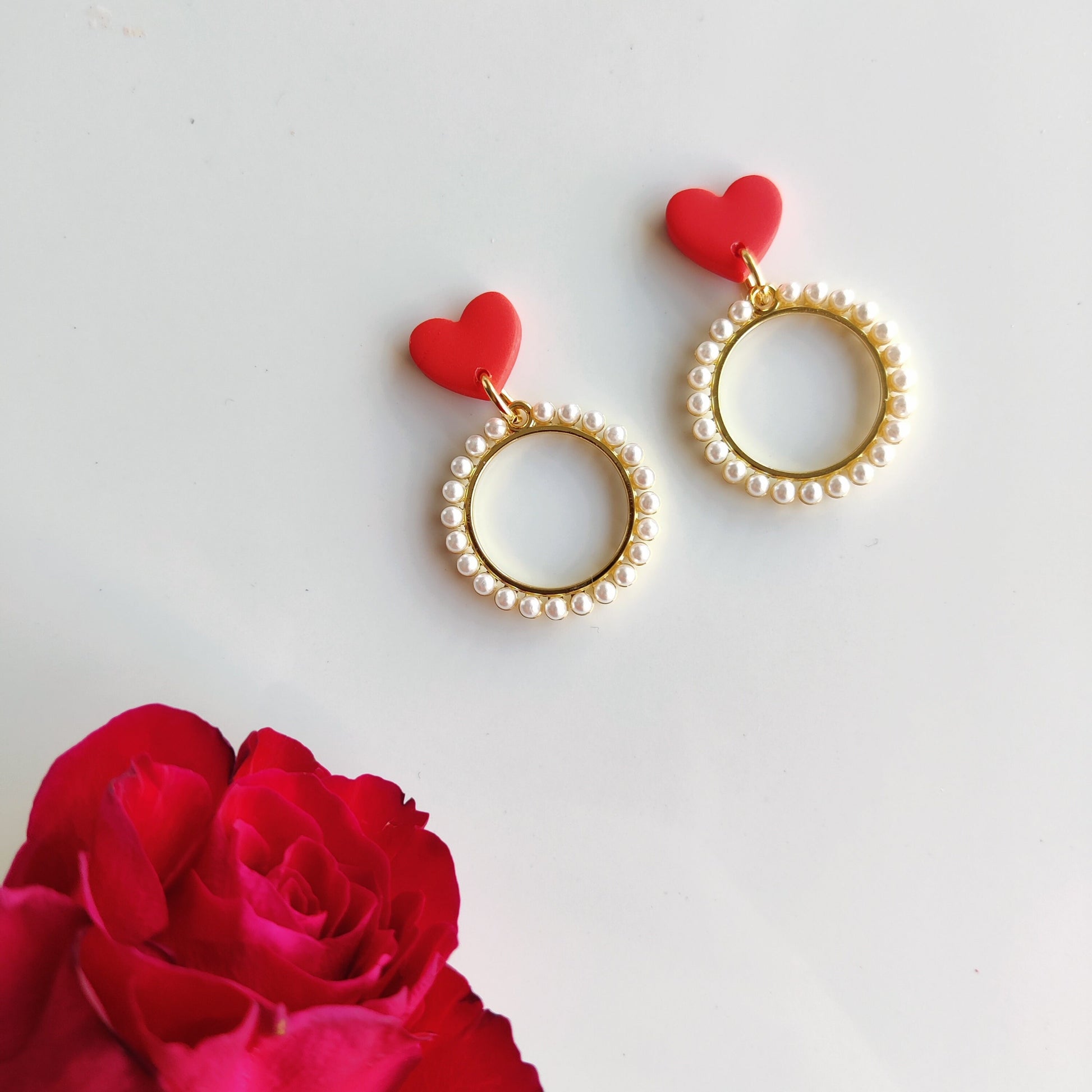 Vintage Pearl Earrings | Valentine's Day Earrings | Polymer Clay Earrings | Clay Earrings | Floral Earrings | Pink | Handmade Jewellery