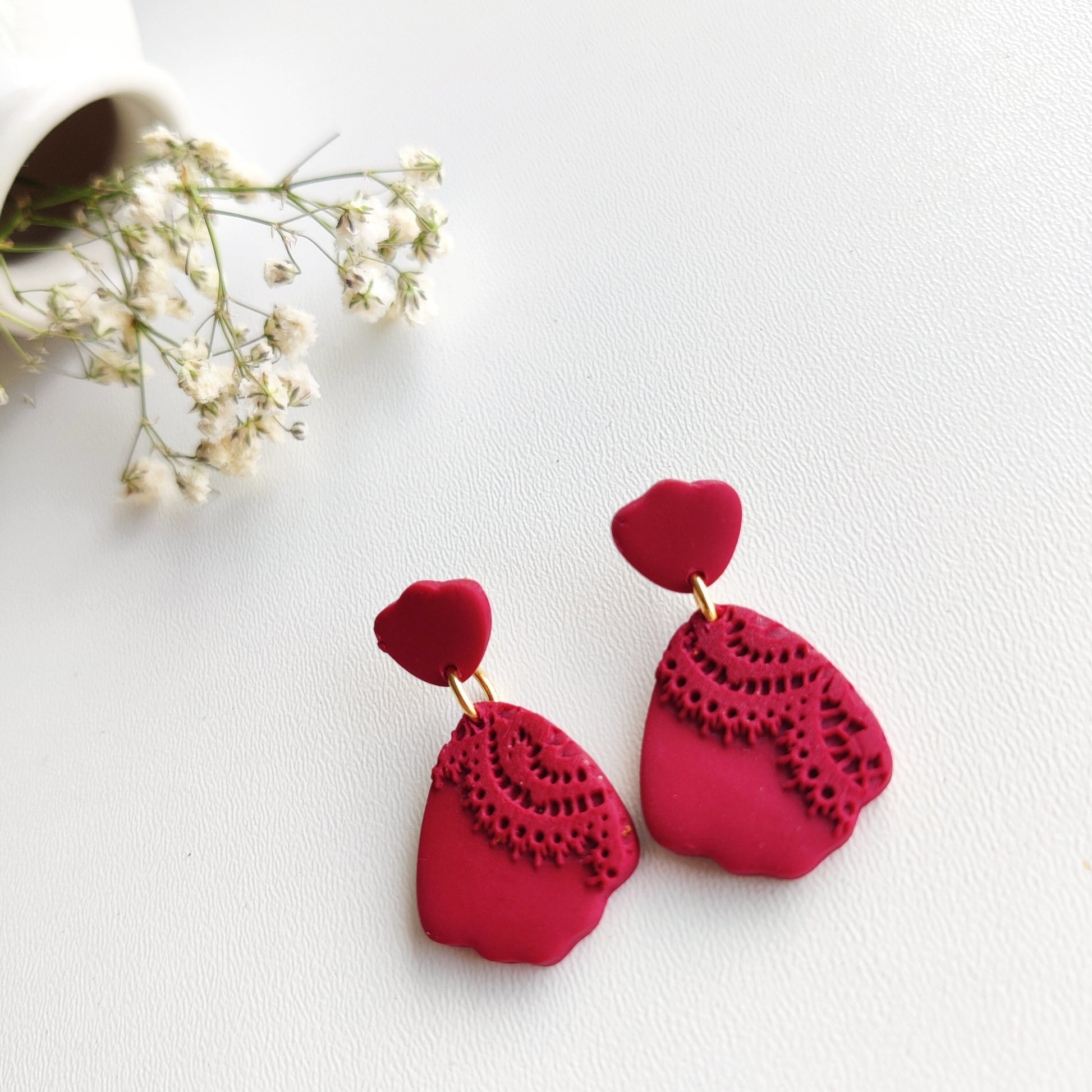 Velvet Earrings | Valentine's Day Earrings | Polymer Clay Earrings | Clay Earrings | Floral Earrings | Pink | Handmade Jewellery | Gift