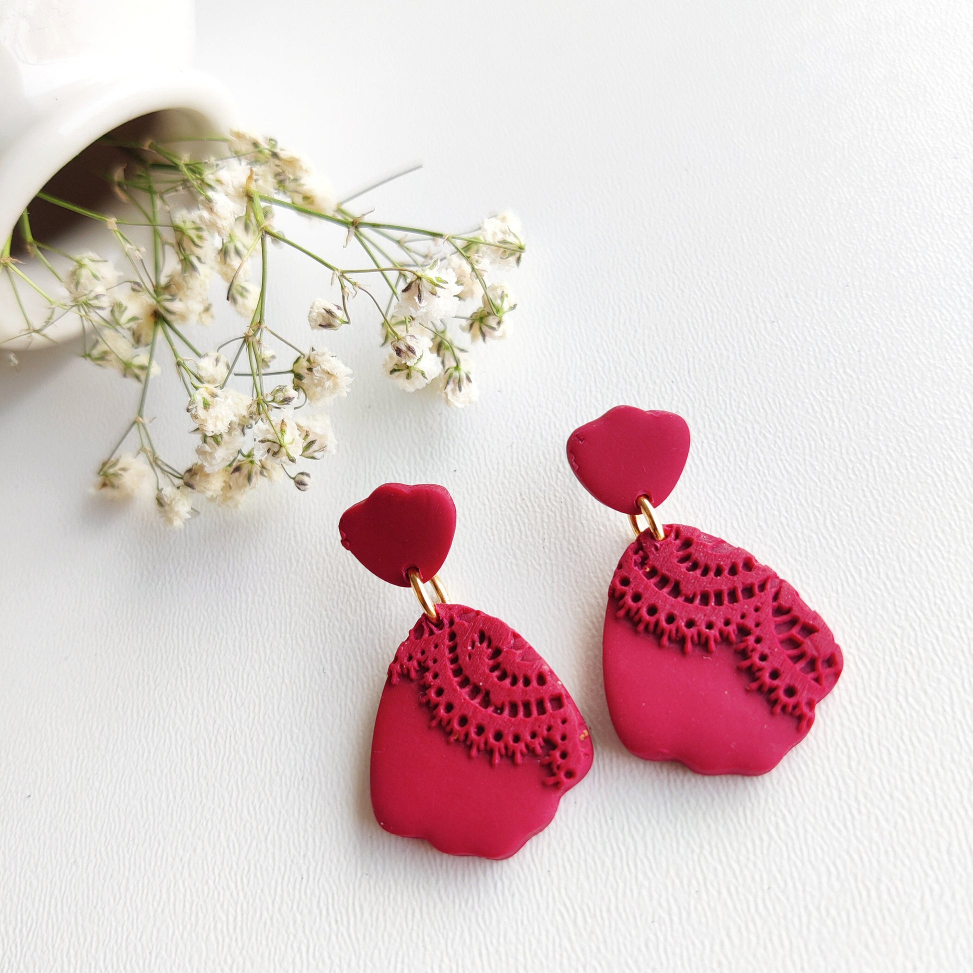Velvet Earrings | Valentine's Day Earrings | Polymer Clay Earrings | Clay Earrings | Floral Earrings | Pink | Handmade Jewellery | Gift
